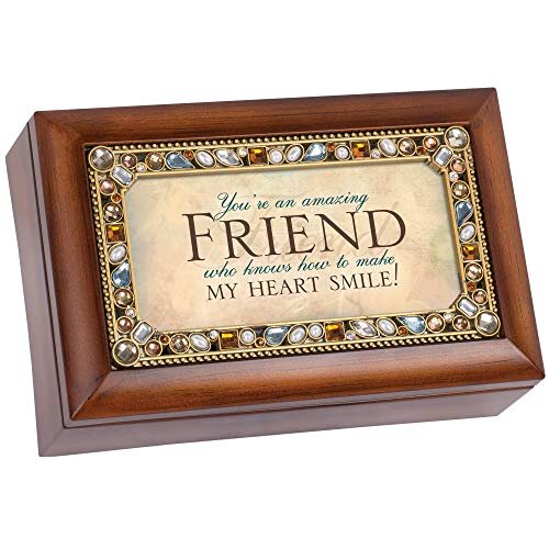 Cottage Garden Amazing Friend Jeweled Woodgrain Petite Music Box Plays What Friends are for